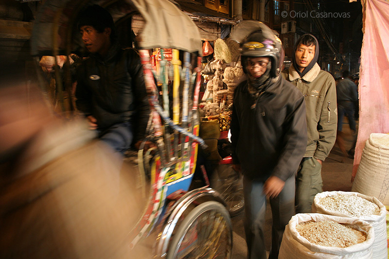 kathmandu market street rickshaw