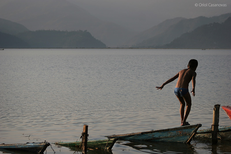 Phewa pokhara lake sunken boat
